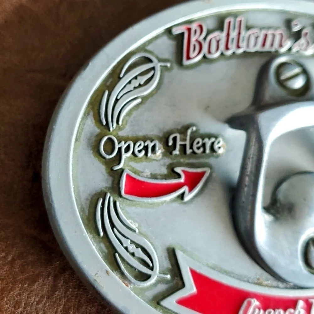 VINTAGE 90s BOTTOMS UP BELT BUCKLE WITH BOTTLE OPENER